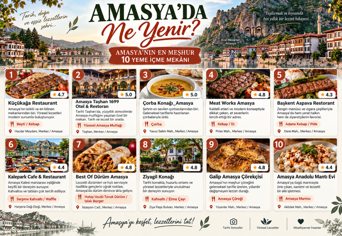 Amasya'nın en meşhur ve iyi 10 yeme içme mekanı