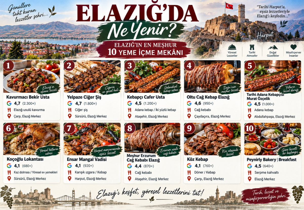 Elazığ en meşhur 10 yeme içme mekanı
