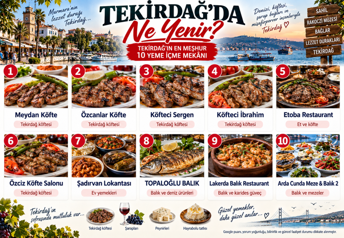Tekirdağ'da ne yenir? Tekirdağ'ın meşhur 10 yeme içme mekanı