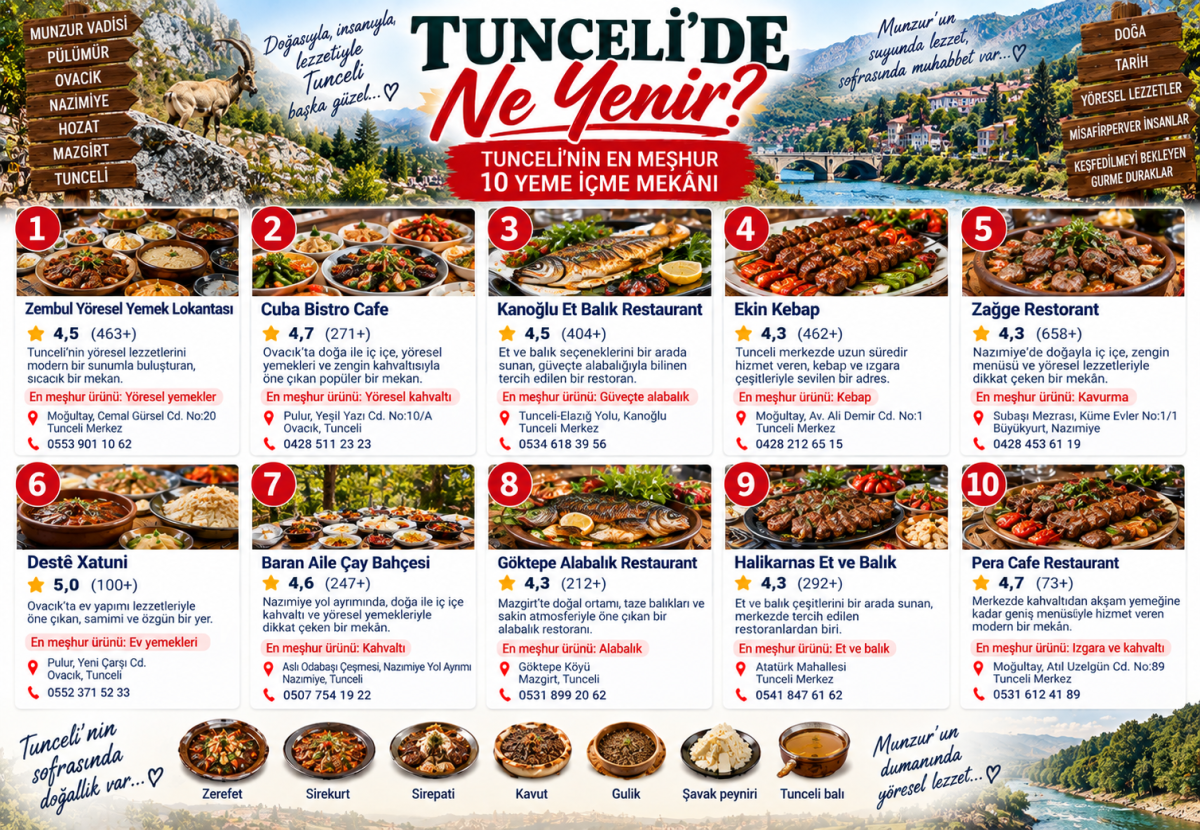Tunceli'de ne yenir? Tunceli Meşhur Mekanları