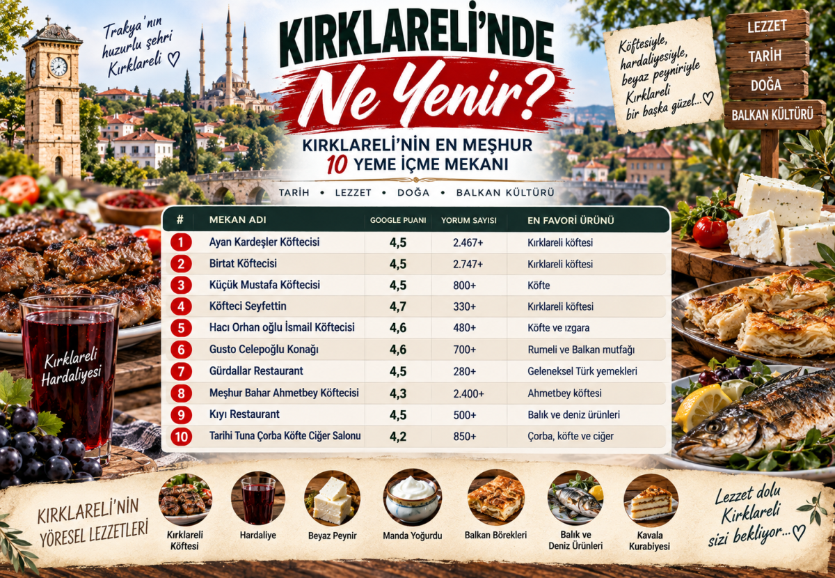 Kırklareli'nde Ne Yenir? Kırklareli'nin En Meşhur 10 Yeme İçme Mekanı