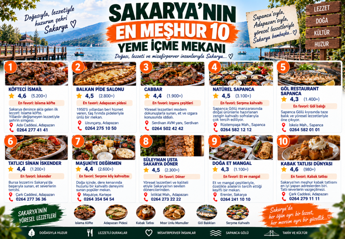 Sakarya'da Ne Yenir? Sakarya'nın En Meşhur 10 Yeme İçme Mekanı